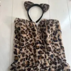 ヒョウ柄カチューシャ ヒョウ柄足モフモフ レッグウォーマー