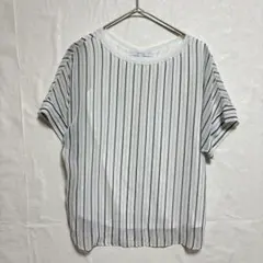 ●アンタイトル　シフォンブラウス　半袖　ストライプ柄　ワールド　シースルー　Mのサムネイル