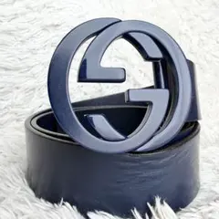 【激レア美品】GUCCI グッチ ベルト インターロッキング GG デカロゴ 青
