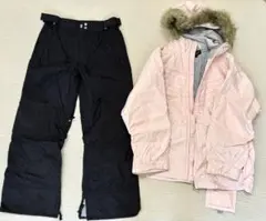 【美品】スノーボードウェア/スキーウェアセット（上薄ピンク・下黒）