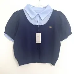 GRL シャツレイヤード風ハートプレートニットトップス mh106 ネイビー