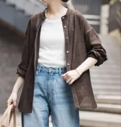 【美品】【Spick & Span】ブラウン 長袖 PE レースシャツのサムネイル