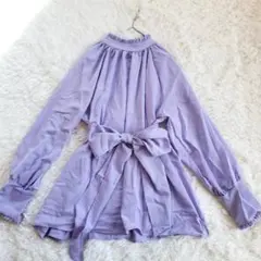 長袖ブラウス チュニック ウエストリボン XXL ゆったり 大きいサイズ 上品