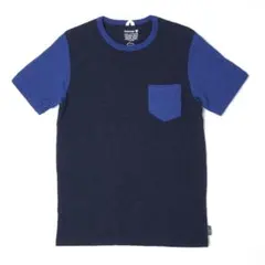 GOHEMP ポケットTシャツ【M】ネイビー/ブルー 半袖 バイカラー 切替