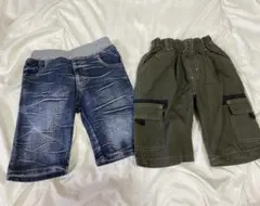 カーキ・デニムショートパンツセット