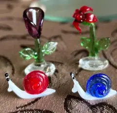 ガラス製 花とカタツムリ セット