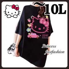 【～10L／黒ピンク】ハローキティ 半袖Tシャツ 大きいサイズ レディースのサムネイル