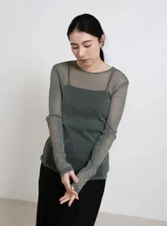 新品 SELECT MOCA ラメシアートップス 透け感 長袖Tシャツ グレーのサムネイル