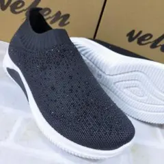 新品✨23.0 ブラック✦柔らか 幅広 低反発 クッション シューズ✦スリッポン