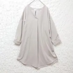 イッツデモ Vネック 長袖プルオーバー シャツ 金ボタン チュニックワンピース