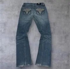 00s【archive】flare denim pants/刺繍/鬼ヒゲ/Y2K