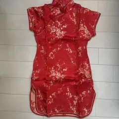 赤 花柄 チャイナドレス