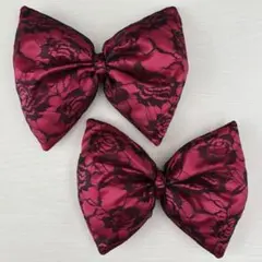 ローズレッド✖️黒花柄レースリボン　2個セット　盛り髪　体育祭