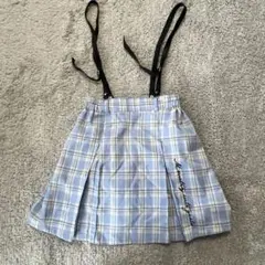 水色 チェック柄 プリーツスカート 160