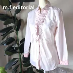 m.f.editorial フリル長袖カッターシャツ ゴールドラメ糸　淡いピンクのサムネイル