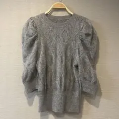 【美品】グレー パフスリーブ ニットセーター　FREE