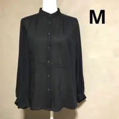 美品 ユニクロ :C ボリュームスリーブブラウス ネイビー M