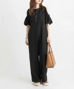 【新品タグ付き】JUSGLITTY フェイクリネンロンパース オールインワン ジャスグリッティー フェイクリネンロンパース オールインワン M