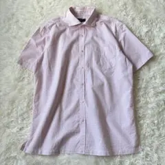 23区 HOMME　総柄半袖シャツ　チェック　ビジネス　ピンク◆6385