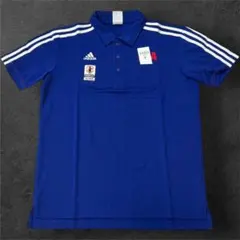 日本代表報道スタッフ仕様adidas ブルー ポロシャツ A.S.A朝日新聞10