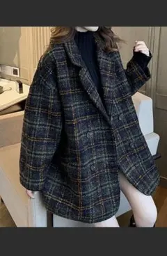 チェック柄ショートコートレディース※圧縮配送