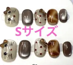 猫にリボンデザインネイルチップ Sサイズ ベリーショート