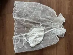 お宮参り用ホワイトドレスと帽子セット