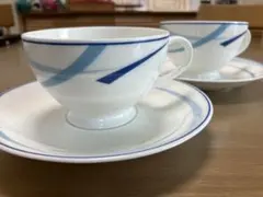 【ANA/Noritake】ロゴ入りティーカップ・ソーサーセット 2個 白青