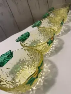 【昭和レトロ】パイナップル型 ガラス小皿 5枚 フルーツ皿 小物入れ