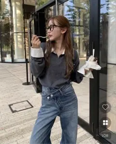 nugu バイカラーシンプルVネックニット