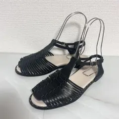 ànuke/アンヌーク】レザー編み フィッシャーマンサンダル ブラック 38