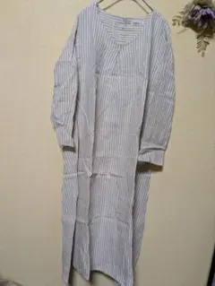 サマンサモスモス・ストライプ柄ロングシャツワンピース SM2リネン100％