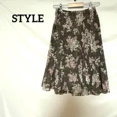 ♦︎STYLE フレアスカート ひざ丈 花柄　グレー　L