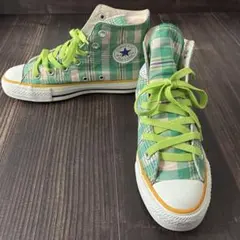 【Converse コンバース】緑チェック柄ハイカット スニーカー 23㎝