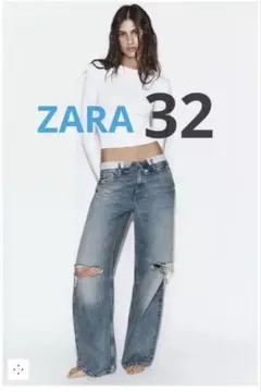 ZARA TRF 折り返しウエストミッドライズデニムパンツ　32