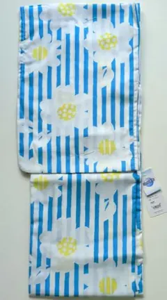 【新品】浴衣 青白ストライプ 花柄