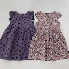 べべ　紫色花柄ノースリーブワンピース2枚セット　110