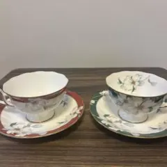 ＨＯＹＡ 花柄ティーカップ・ソーサー2個セット