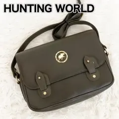 【美品✨】HUNTING WORLD ショルダーバッグ フラップ カーキ レザーのサムネイル