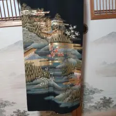 豪華黒留袖 風景画 金糸刺繍美品