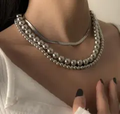 L21☆3点セット☆ロングシルバー ネックレス 結婚式 ウエディング☆779