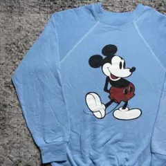 ヴィンテージ　80s ディズニー　ミッキーマウス　白足　古着　スウェット　水色