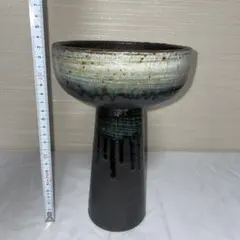 陶器製 花器 青と黒のグラデーション