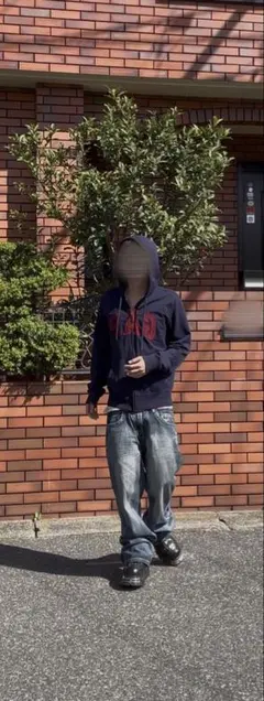 old gap ジップパーカー 短丈 y2k シティー ネイビー 刺繍ロ pop