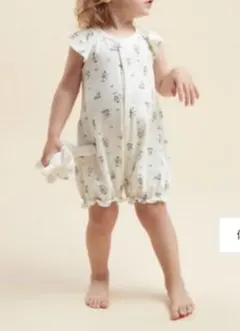 プチバトー　花柄ロンパース ホワイト　グリーン