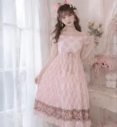 L’ESTROSE 花柄チェック ワンピース プリーツ.姫系フェアリー