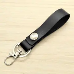 ループ キーホルダー ブラック 黒 キーリング 革 レザー ストラップ チャームのサムネイル
