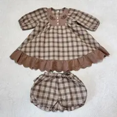 しまむら　juo ブラウン チェック ワンピース セットアップ　90 100