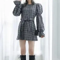 GRL 新品未使用 チェック柄 リボンワンピース