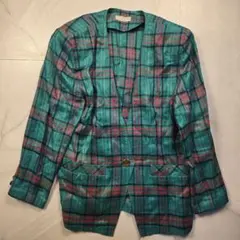 リネン100% 金ボタン クラシック タータンチェック ジャケット 90s